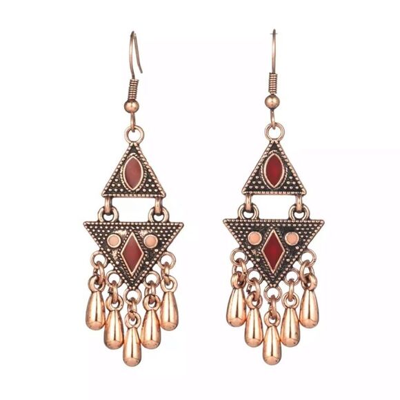 Copper Rust Geometric Earrings Triangle Boho - Picture 1 of 2